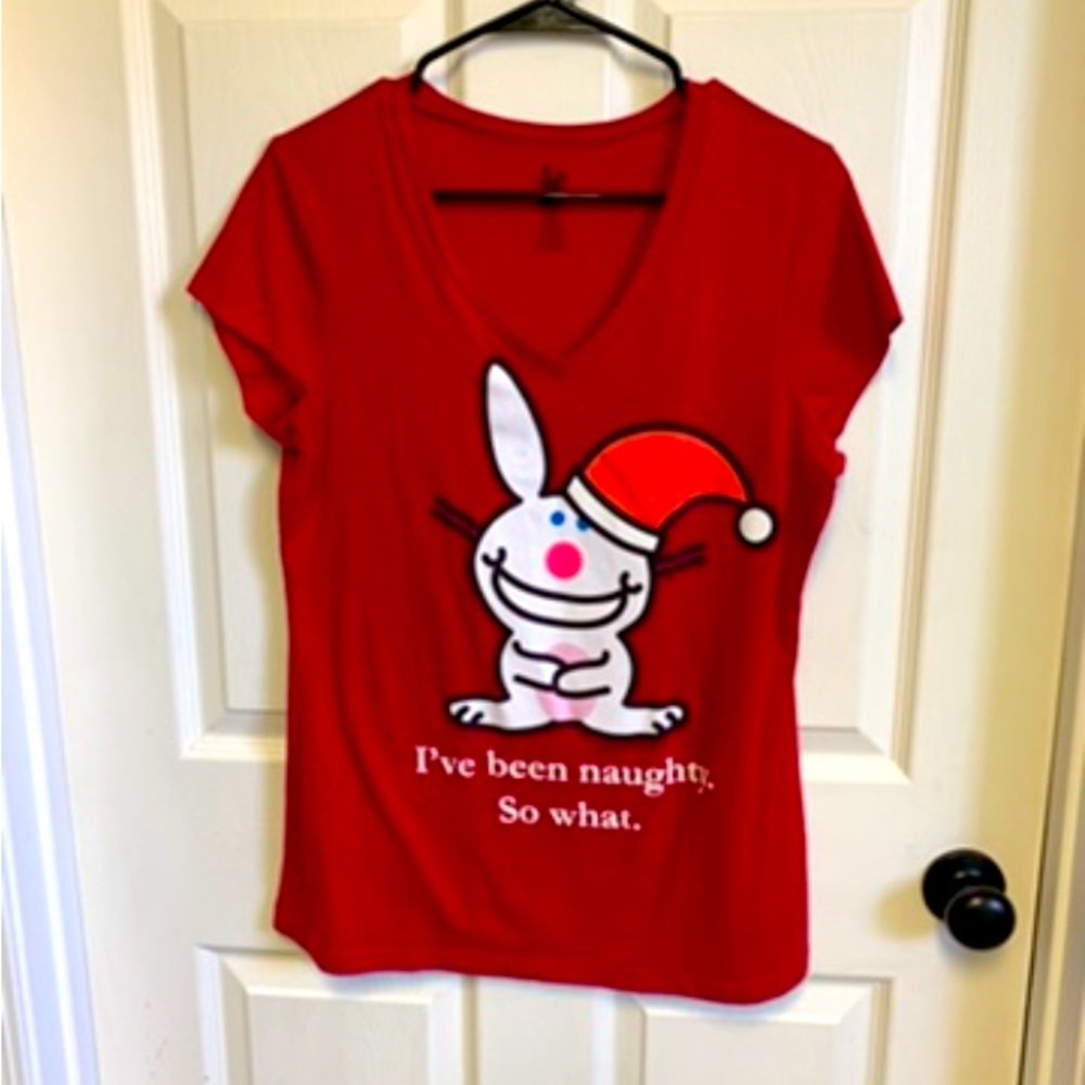 Christmas short sleeve v-neck red t-shirt 100% Cotton Juniors Size XL 15/17